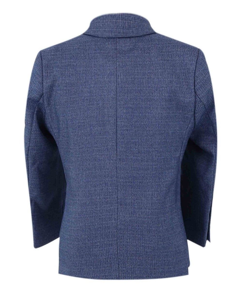 Boys Textured Tailored Fit Blue Suit - LONDON - Mid-Denim Blue