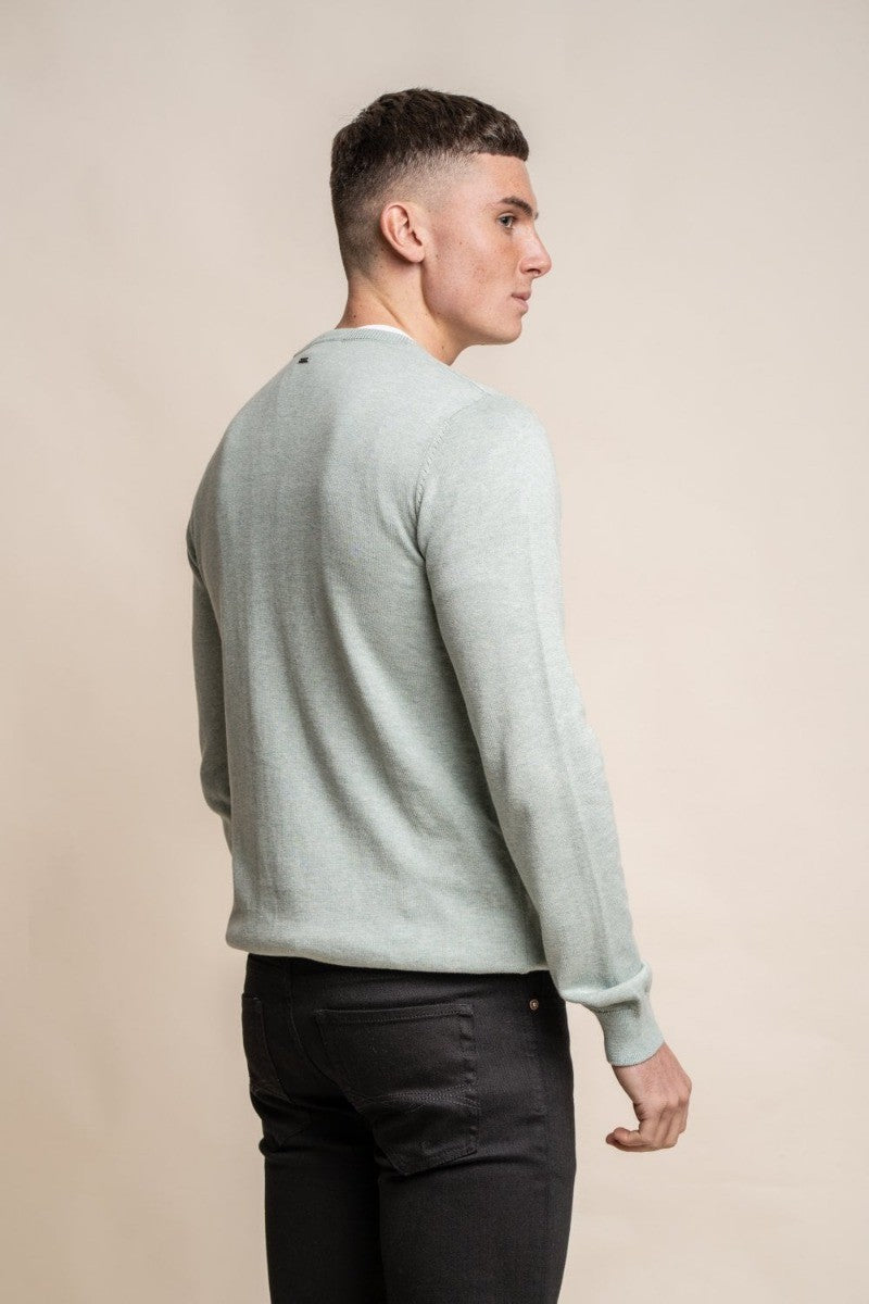 Men's Cotton Slim Fit Crewneck Jumper - Almond Green