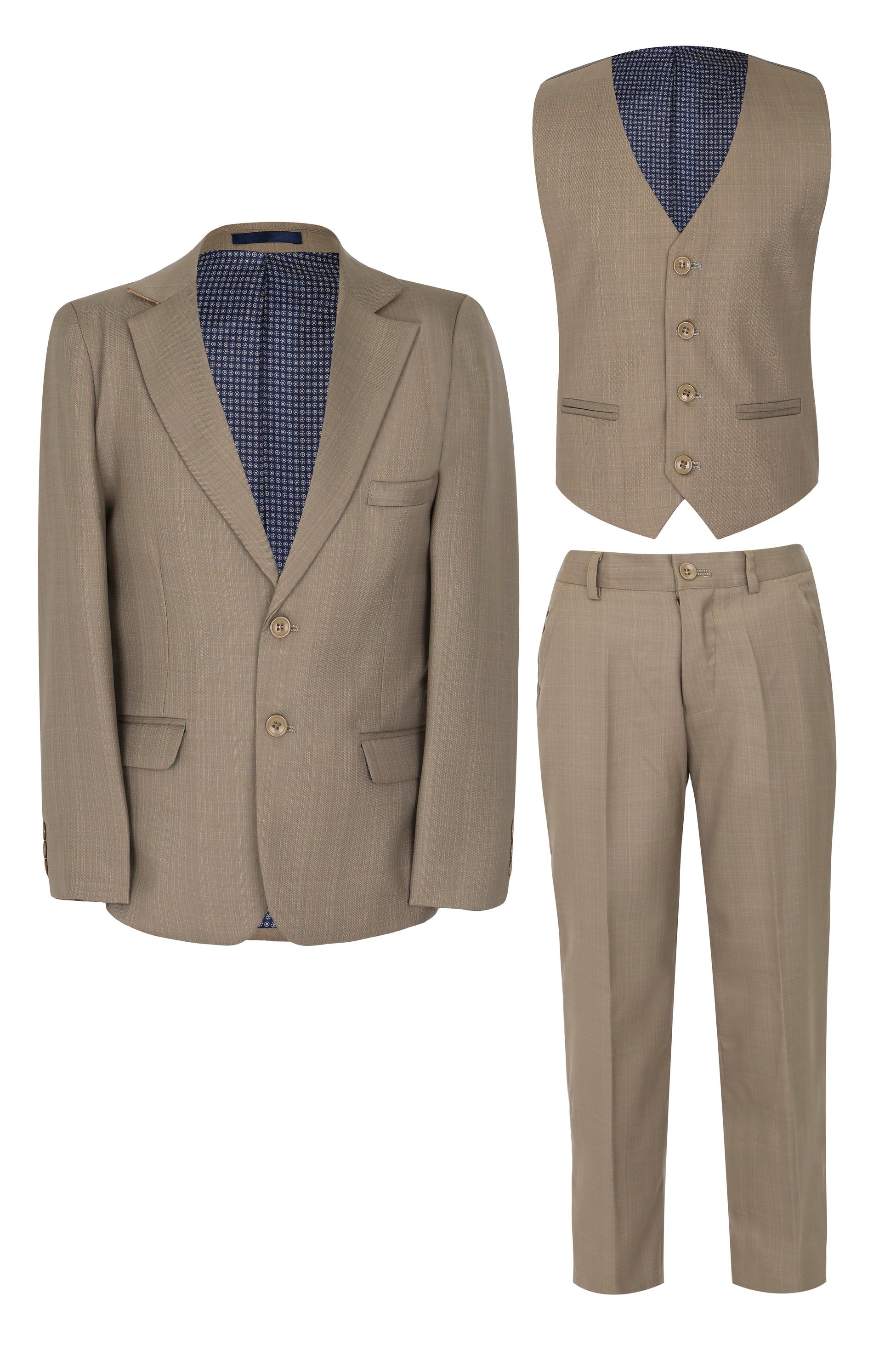 Boys Regular Fit All In One Suit - Dark Beige