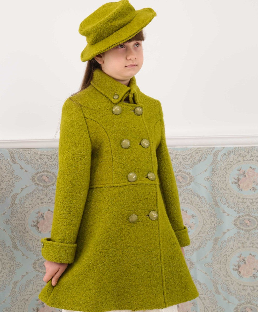 Girls Wool Double-Breasted OverCoat Set - ELIZABETH - Green