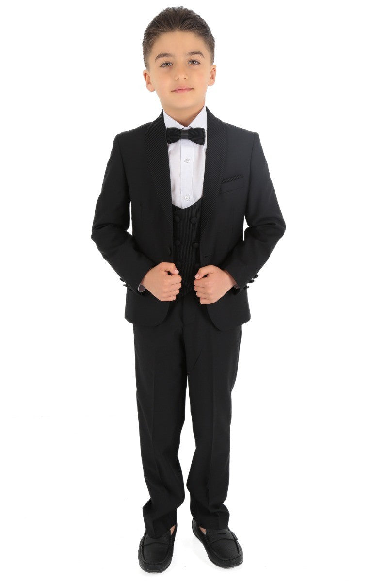 Boys Slim Fit Black Formal Trousers - Black