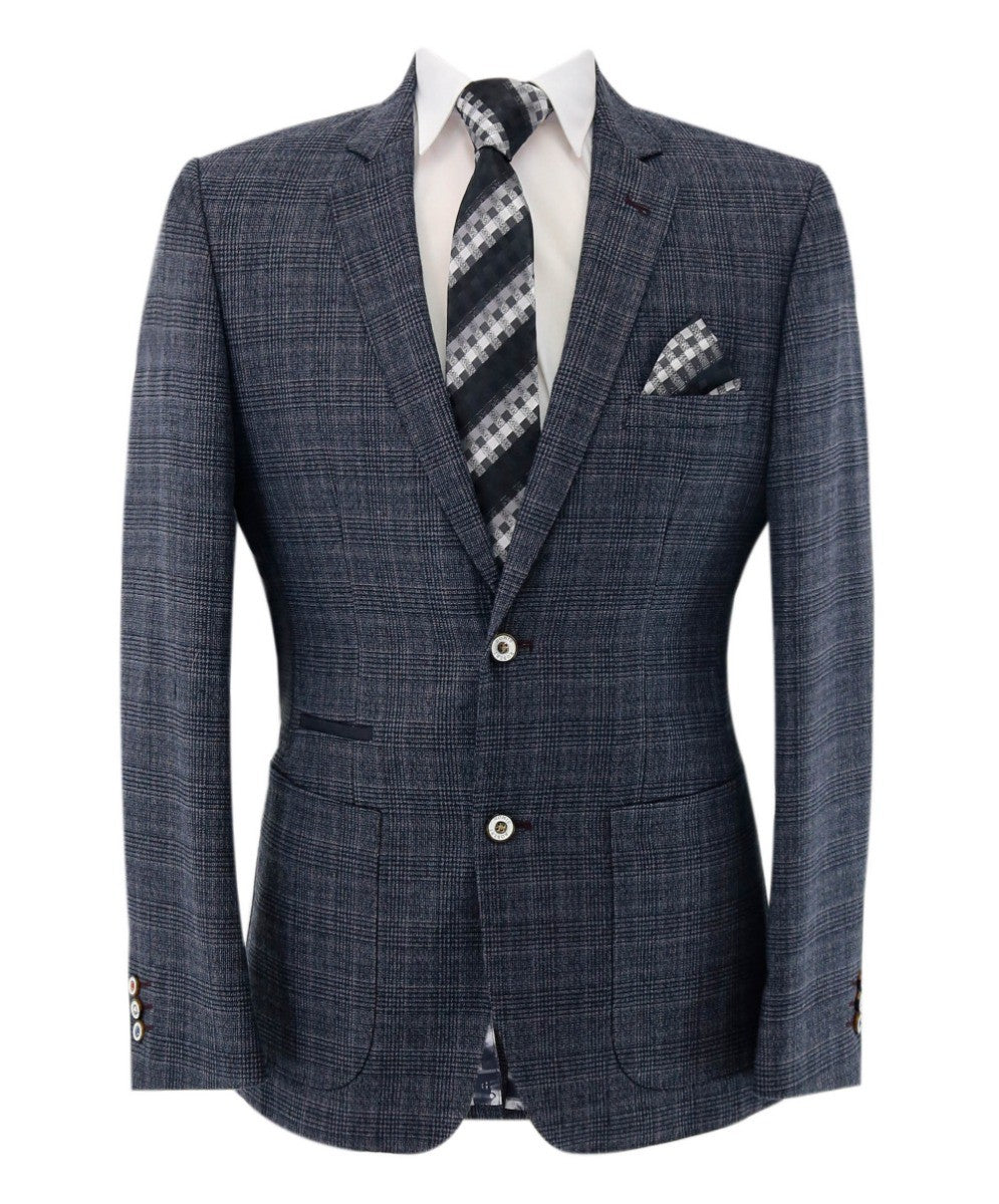 Men's Tweed Check Slim Fit Grey Blazer- COSTELLO - Dark Grey