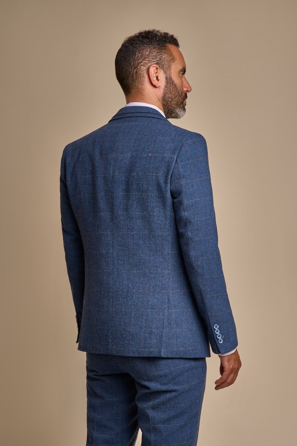 Men's Slim Fit Herringbone Tweed Suit Jacket - CARNEGI - Blue