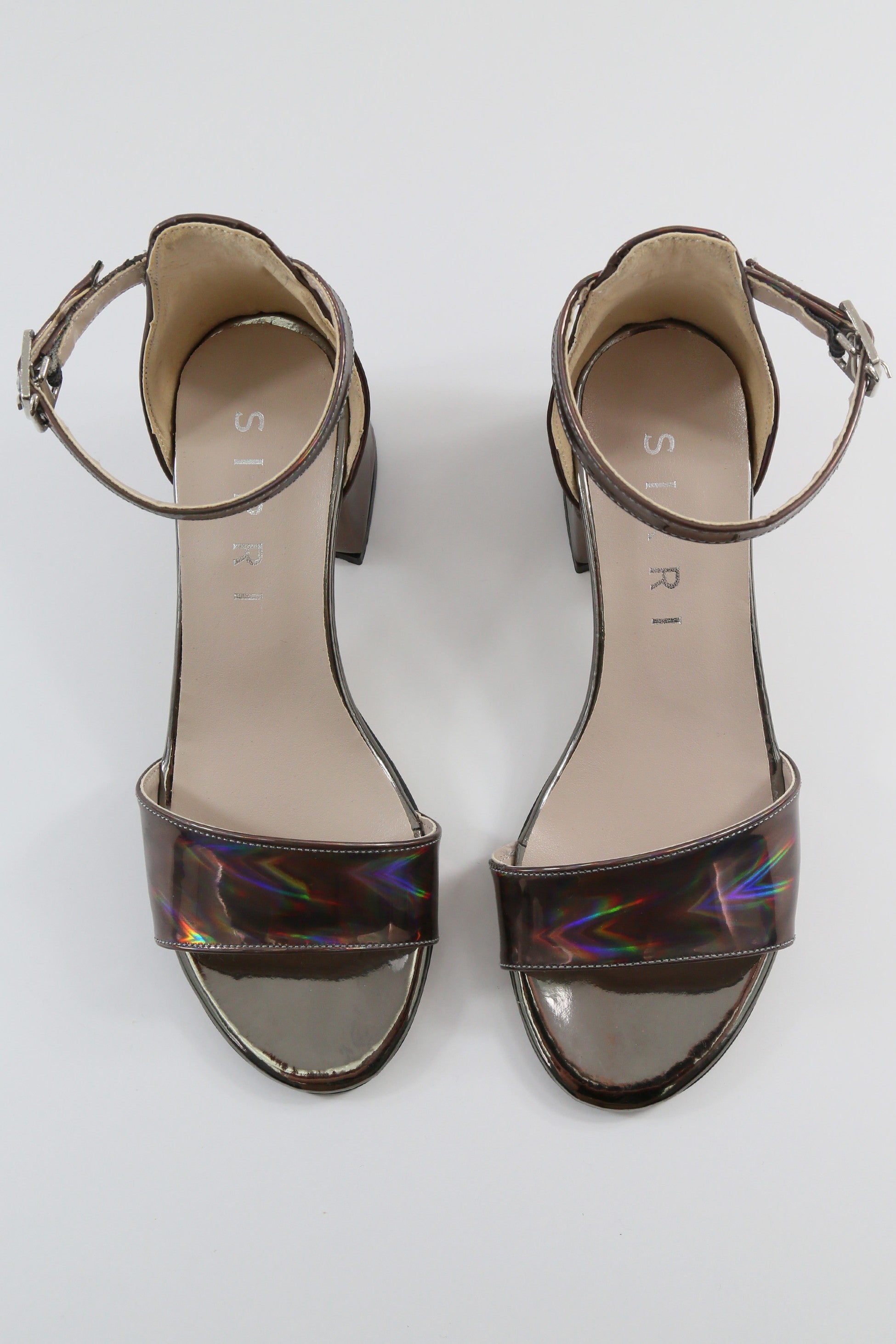 Girls Iridescent Block Heels Patent Sandals - NOVA - Dark Silver