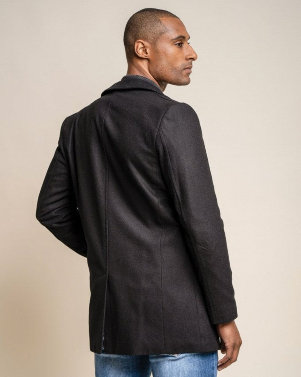 Men's Wool Blend Mid-length Coat - NELSON - Black