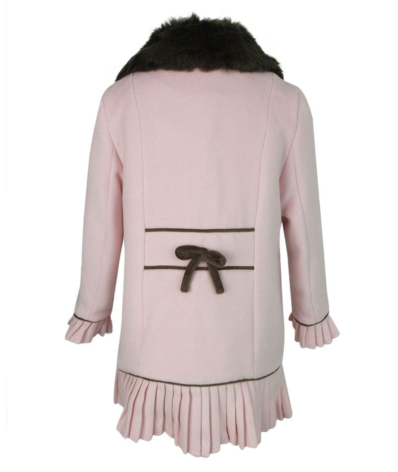 Girls Coat with Detachable Fur Collar and Hat Set - Pink