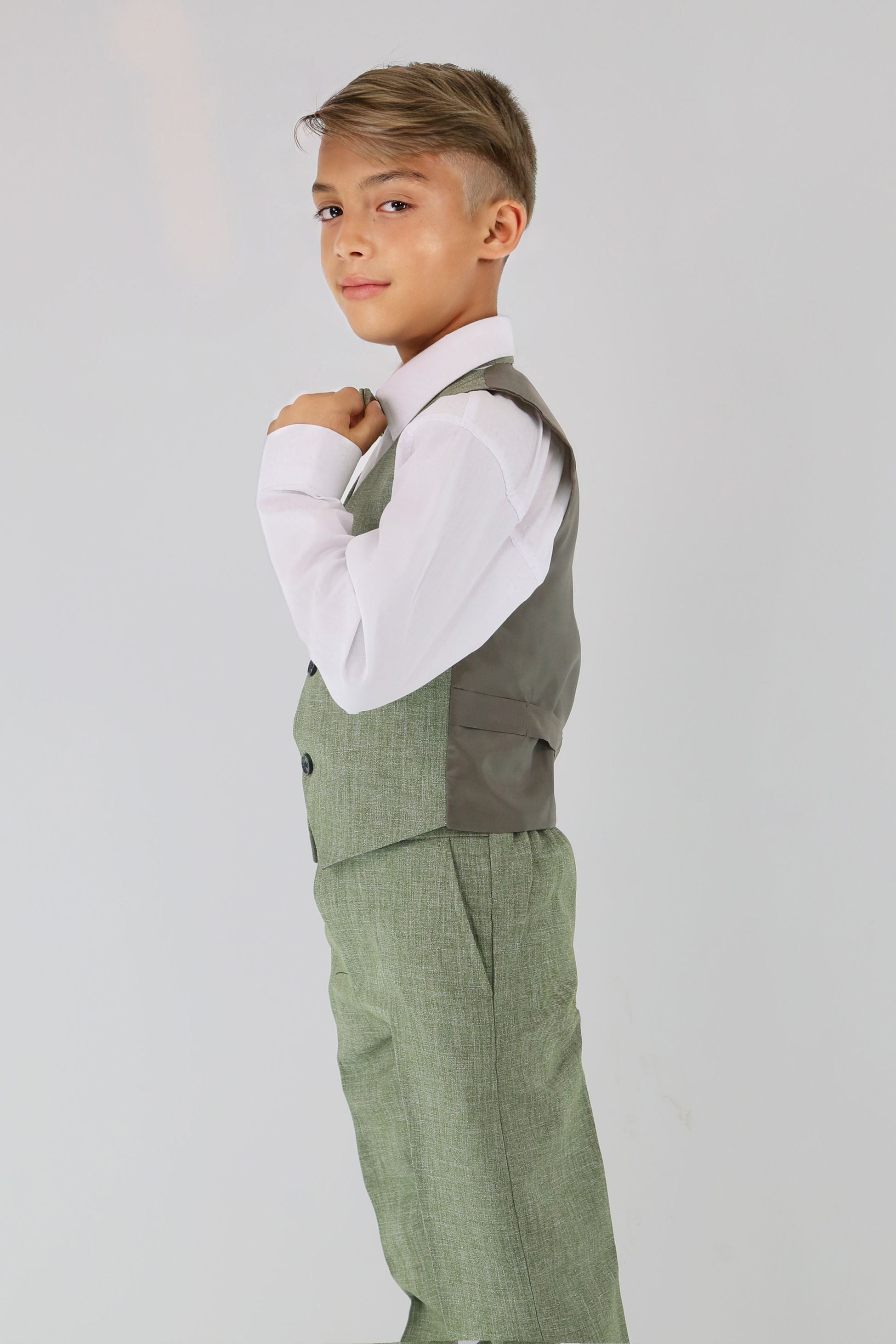 Boys Slim Fit Textured 8-Piece Formal Suit Set - Khaki Green