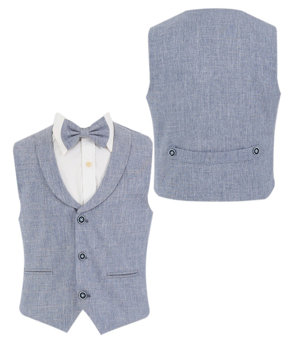 Boys Linen Waistcoat Suit Set - Navy Blue