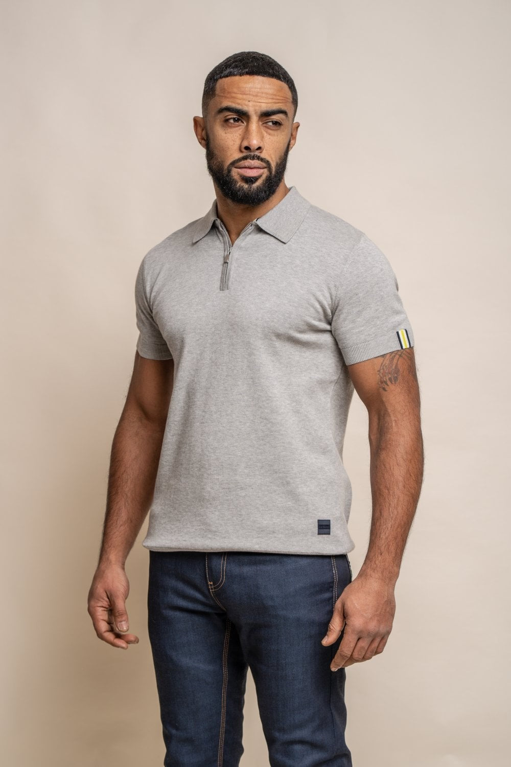 Men's Short Sleeve Cotton Polo Shirt - Dino - Grey