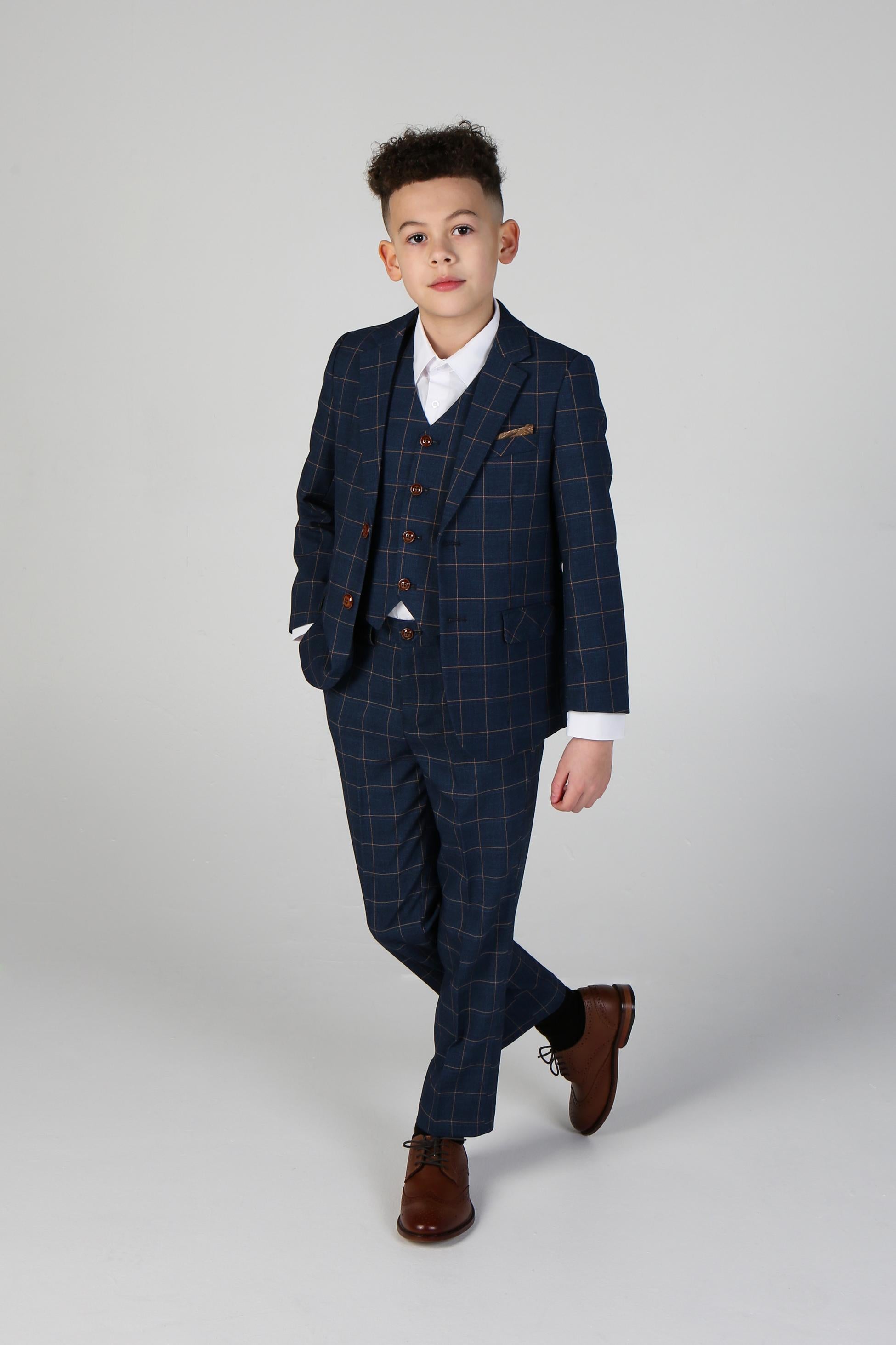 Men's Tailored Fit Windowpane Check Suit - HAMLEYS - Cornflower Blue