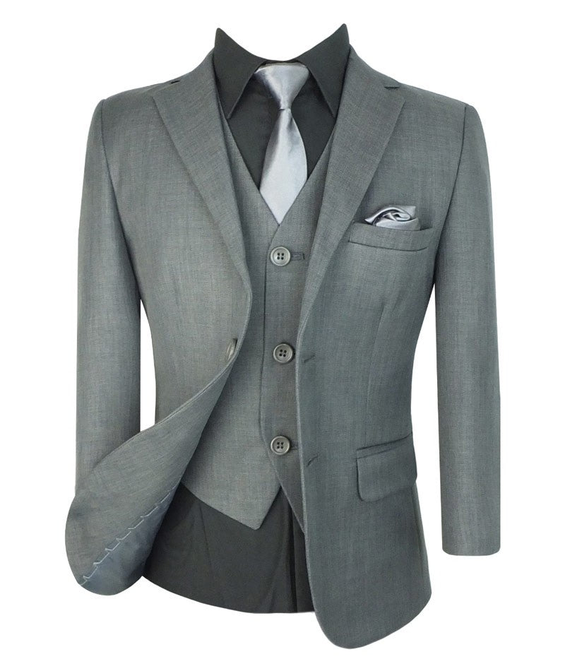 Boys All In One Charcoal Grey Suit Set - SAMUEL - Grey