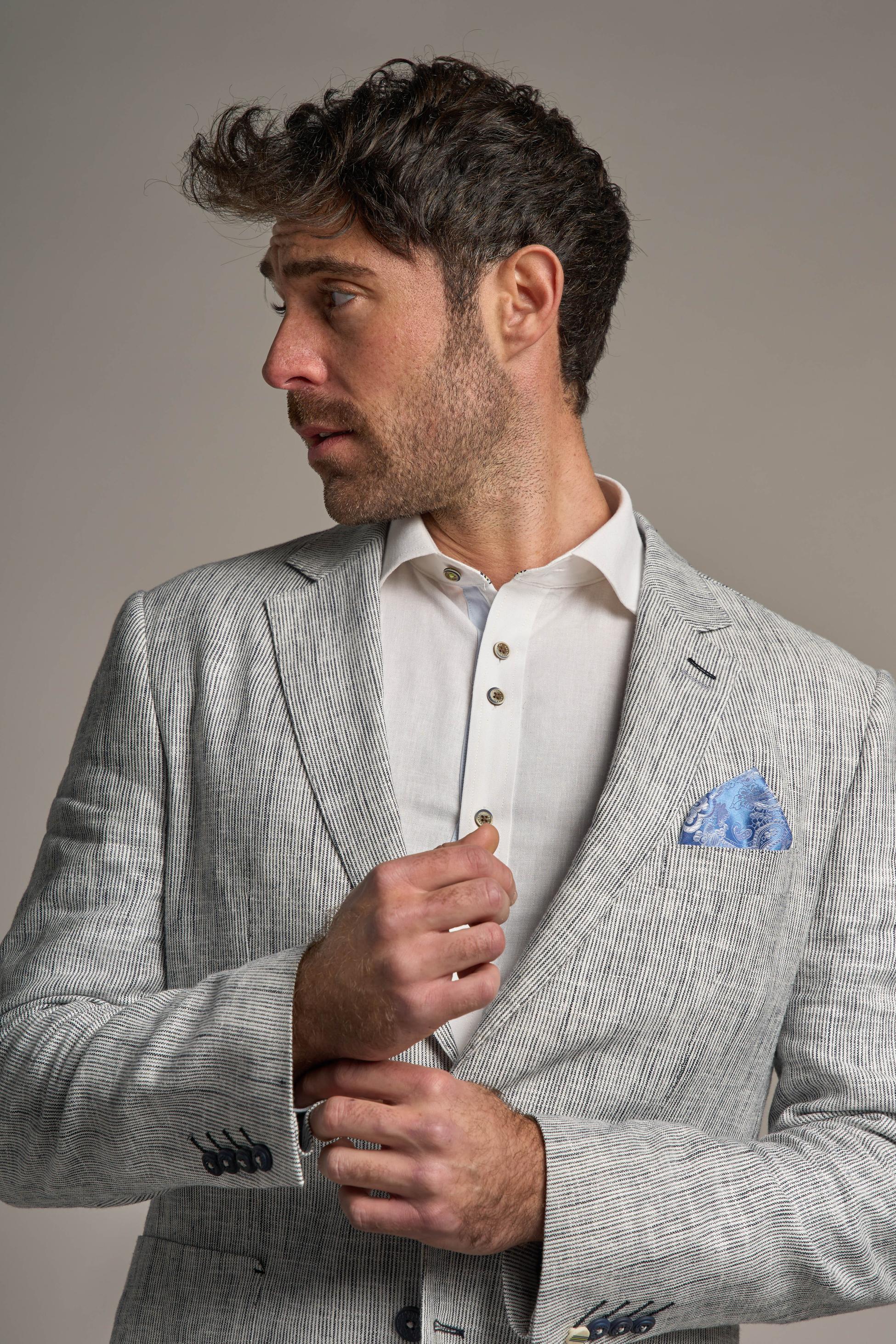 Men’s Linen Blend Twill Weave Grey Blazer - JAMIE - Grey