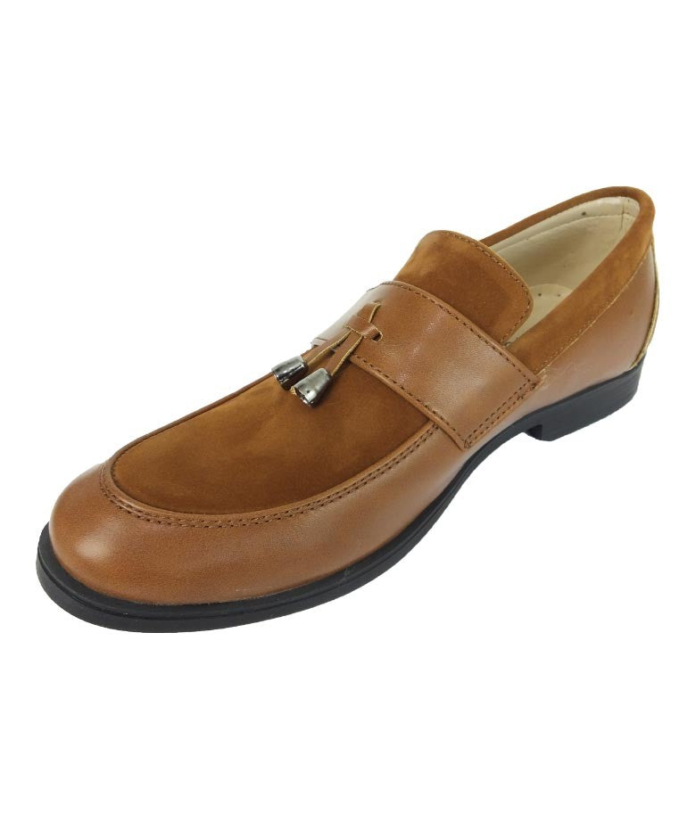 Baby Boys & Boys leather and Suede Slip on Formal Tassel Loafers - Tan Brown