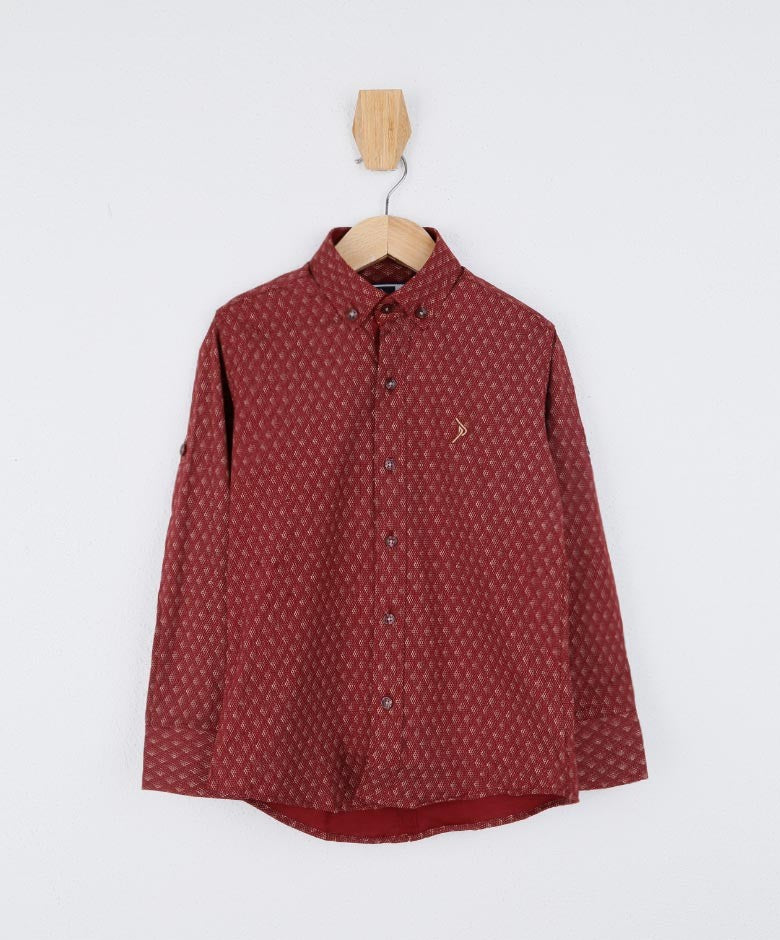 Boys Slim Fit Patterned Fashion Shirt - Burgundy