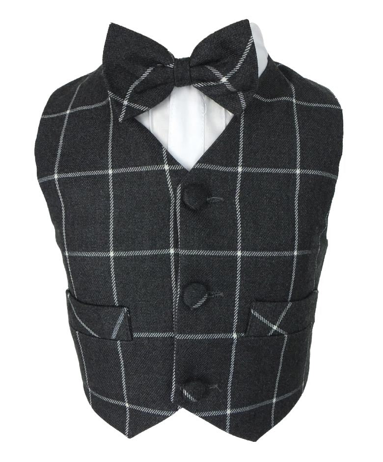 Baby Boys Vintage Windowpane Check Suit Set - Charcoal Grey