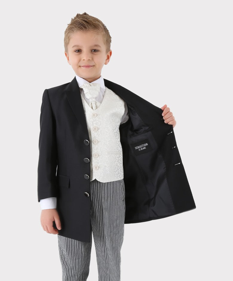 Boys Complete Tail Morning Suit - Black - Ivory