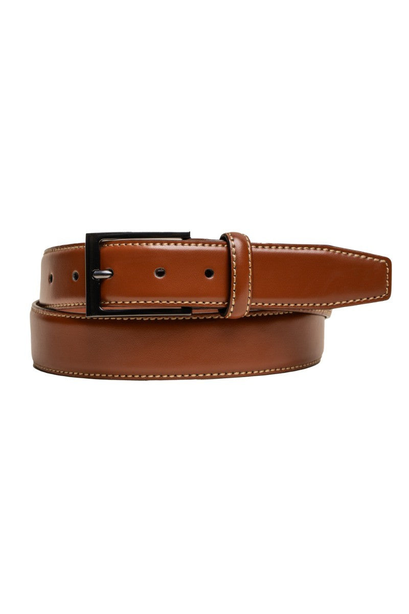 Men's Stitched Leather Belt Accessory - Tan Brown