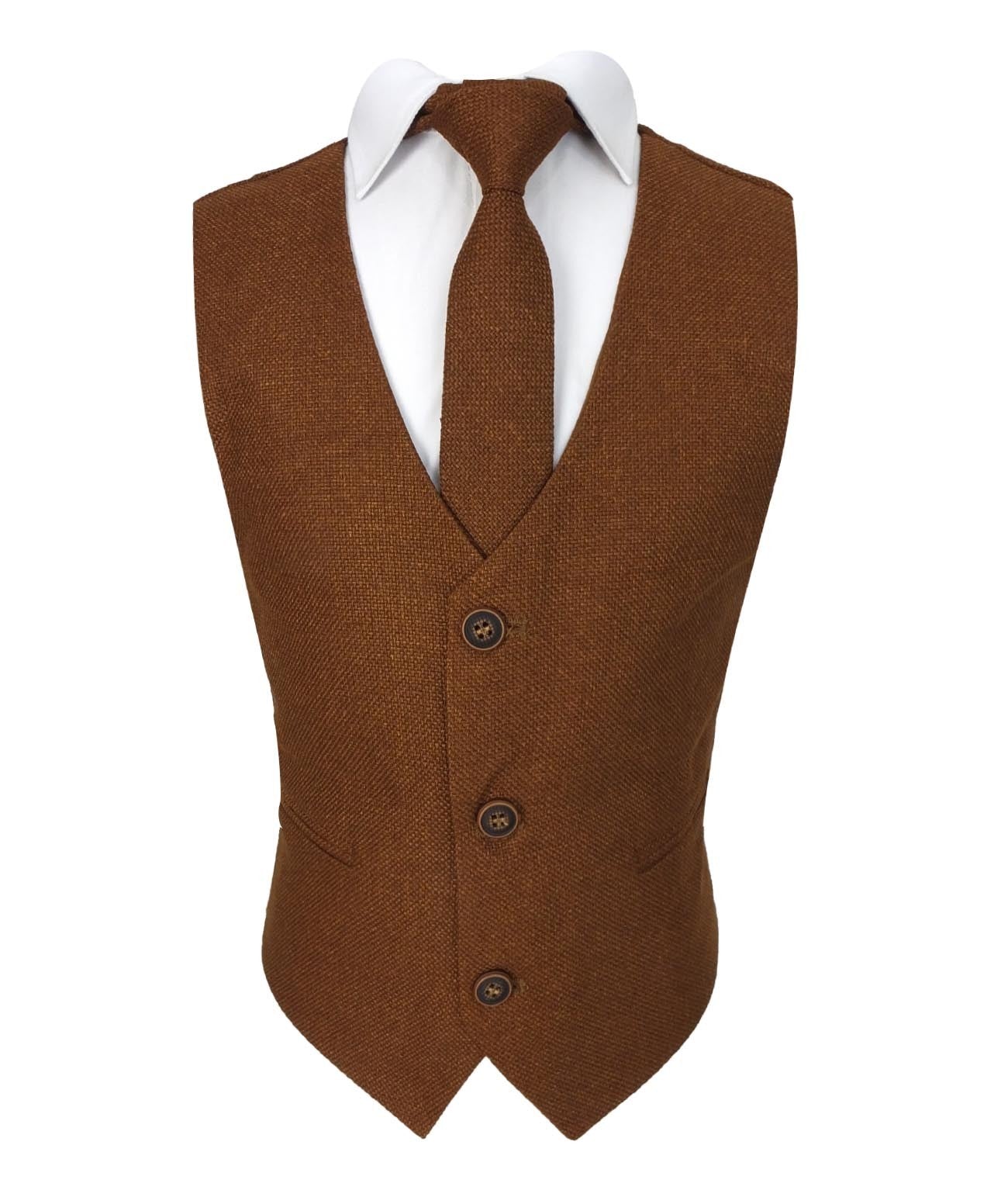 Men's & Boys Tweed Waistcoat Set - Cinnamon Brown