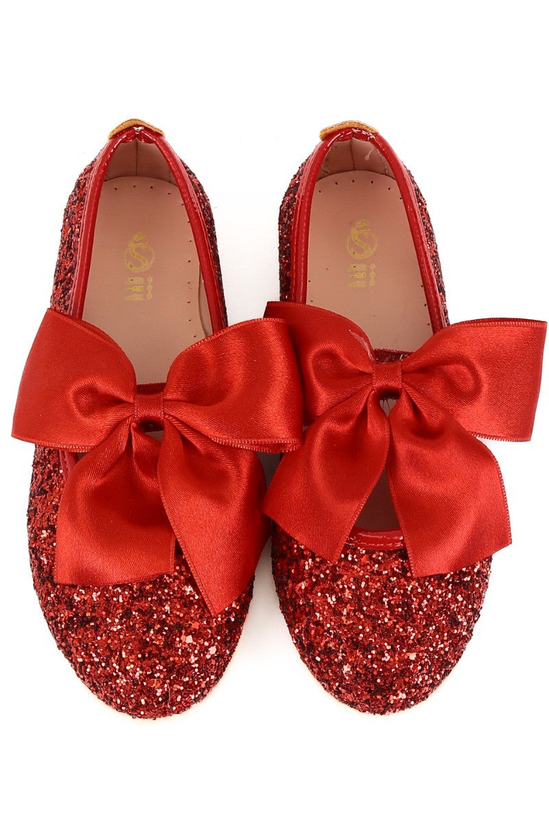 Girls Sequin Ballerina Flat Pumps - LOLA - Red