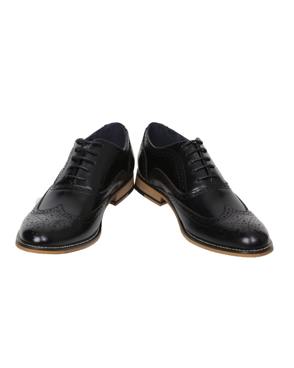 Men's Lace Up Leather Brogue Shoes - OXFORD - Black