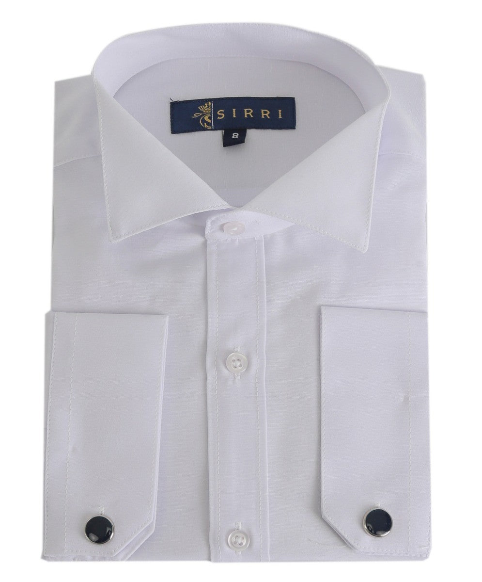 Boys Wing Collar Tuxedo Cufflink White Shirt - White