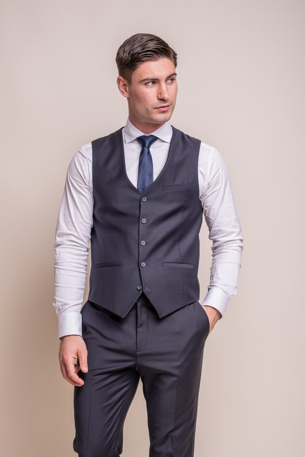 Men's Wool Blend Slim Fit Waistcoat- BOND - Midnight Blue