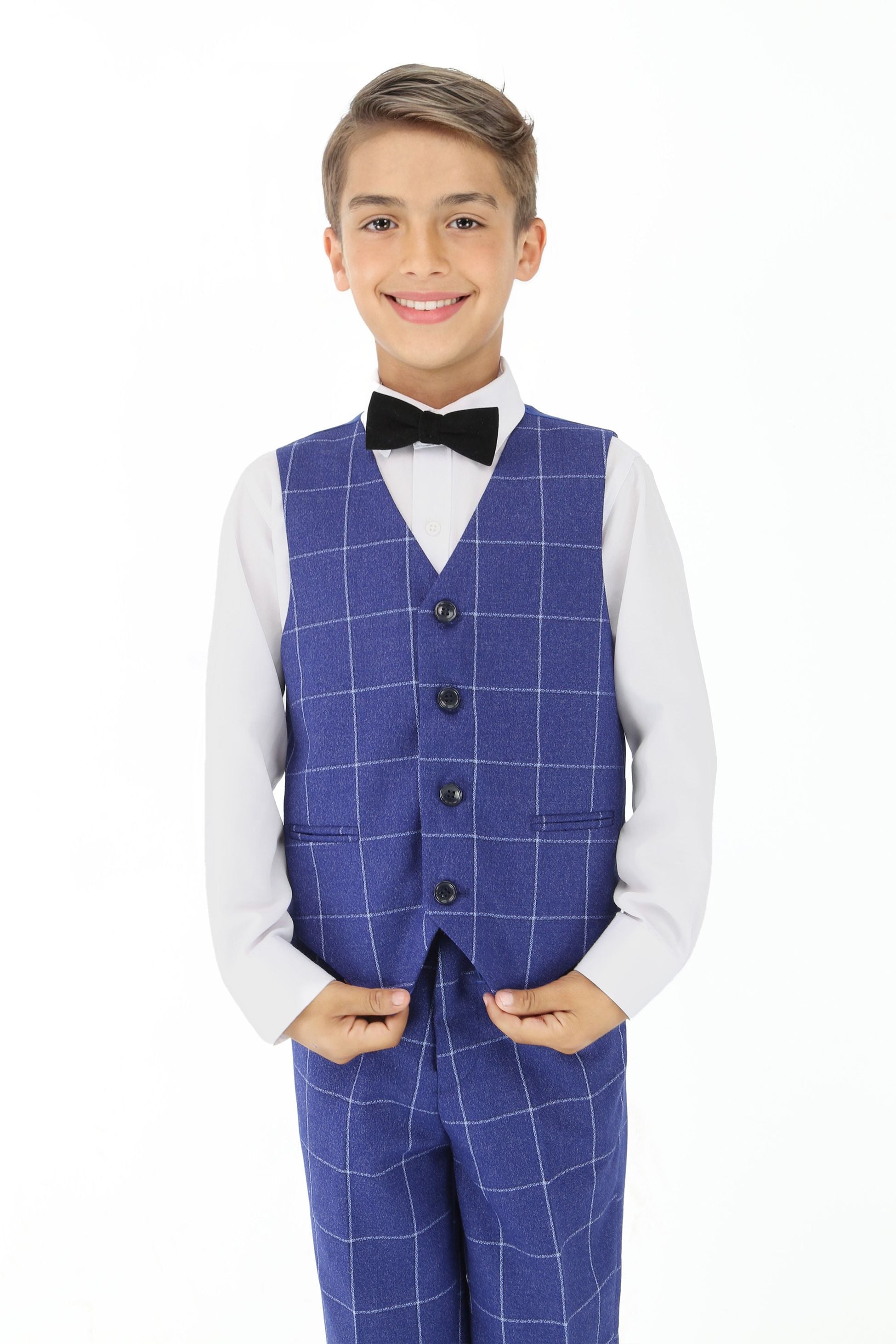 Boys Blue Formal Checkered Suit - Blue