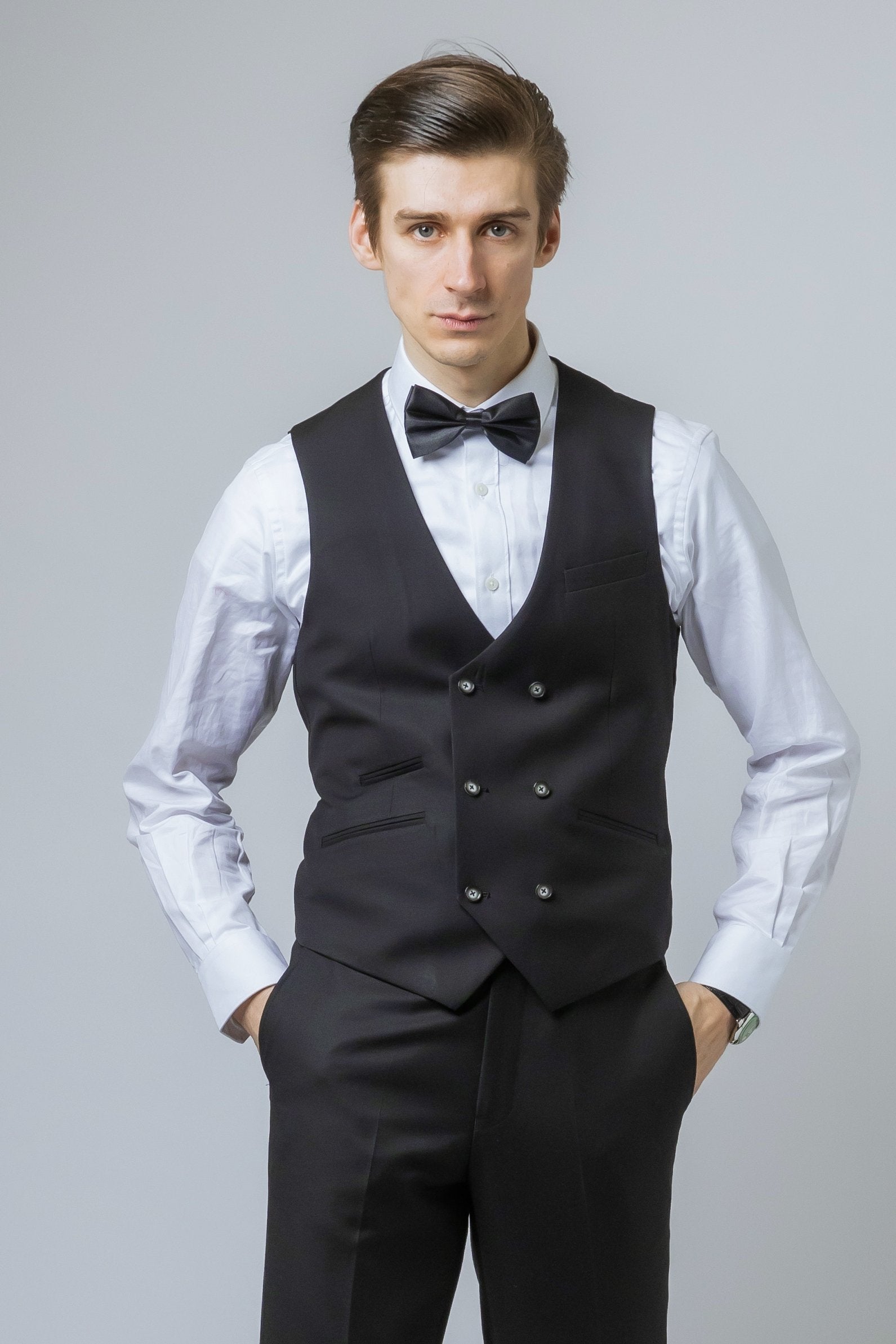 Men's Slim Fit Double- breasted Waistoat - JACK Black - Black