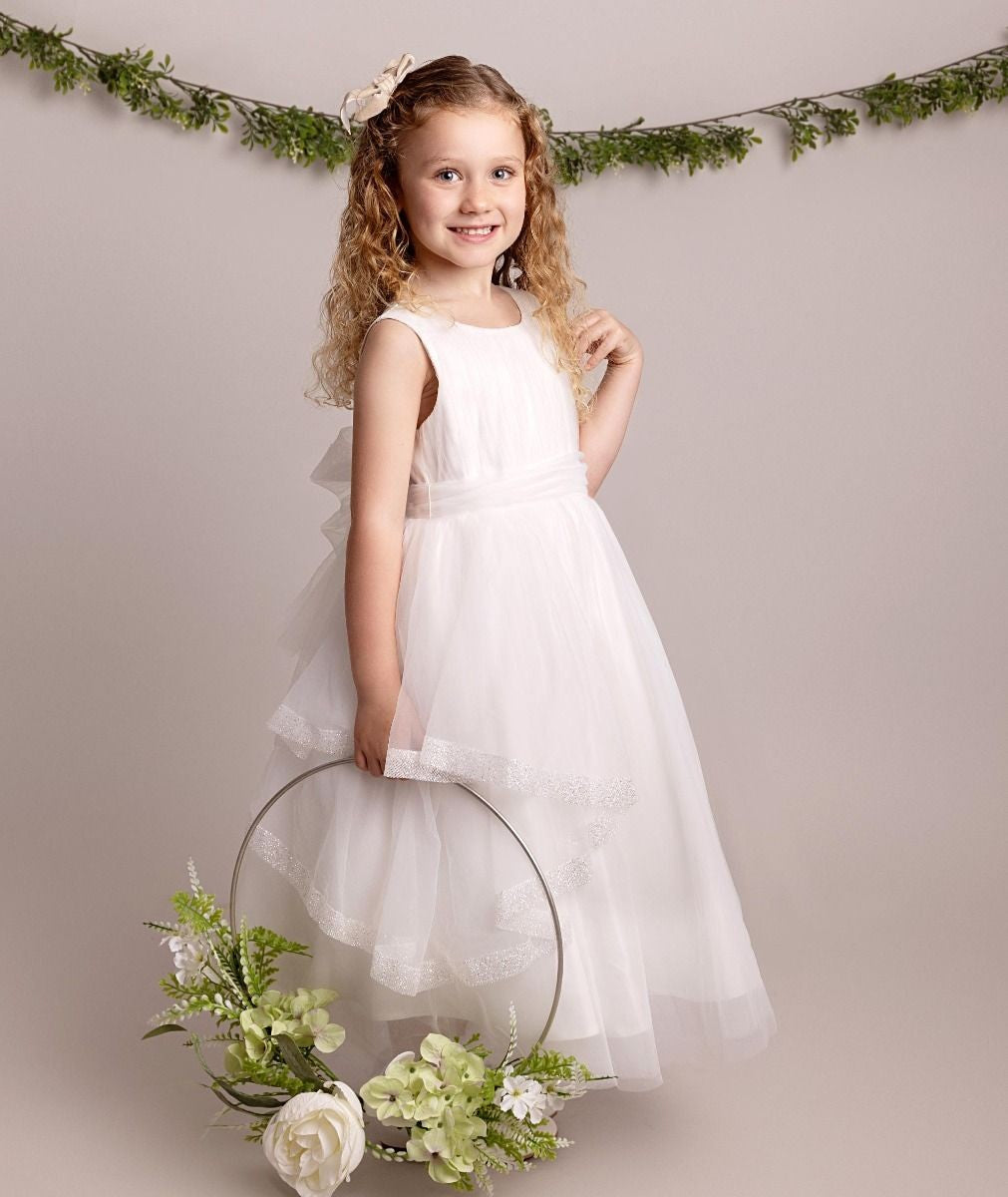 Babies and Girls Pleated Ivory Lace Dress - SABRINA - Ivory