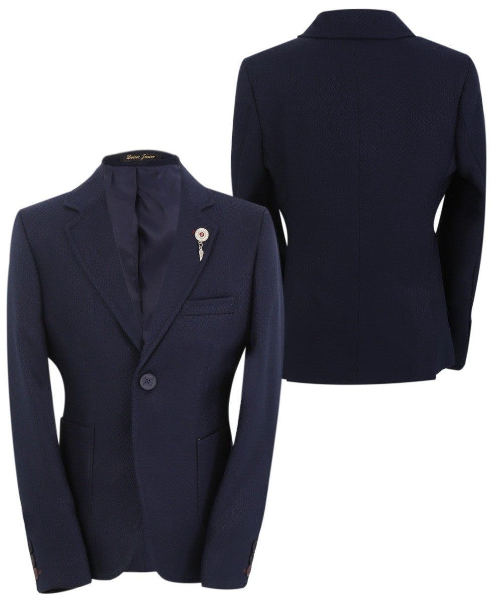 Boys Single Breasted Slim Fit Formal Blazer - GERRARD - Navy Blue