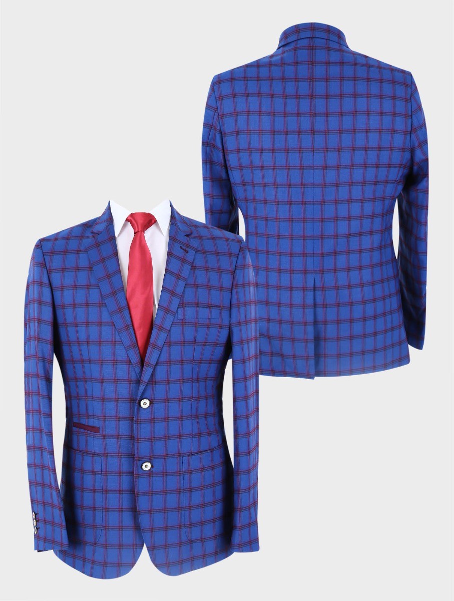 Men's Slim Fit Windowpane Check Blazer - COSTELLO - Navy Blue