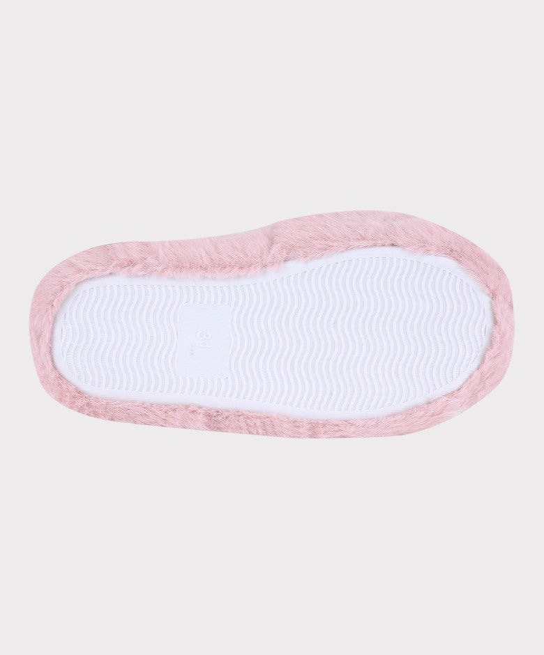 Girls Fur Pink Plush Slippers - Pink