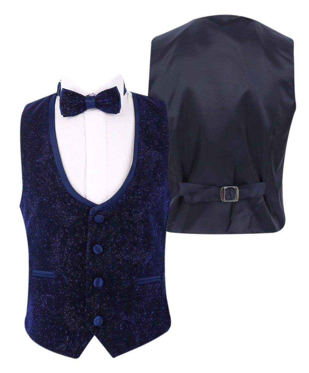 Boys Shimmer Slim Fit Navy Blue Tuxedo Suit - Navy Blue