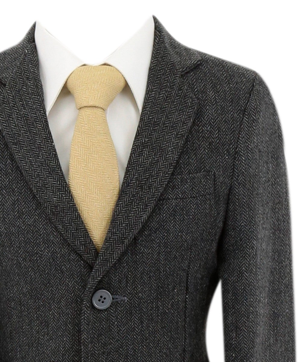 Boys Herringbone Tweed Formal Blazer - Dark Grey