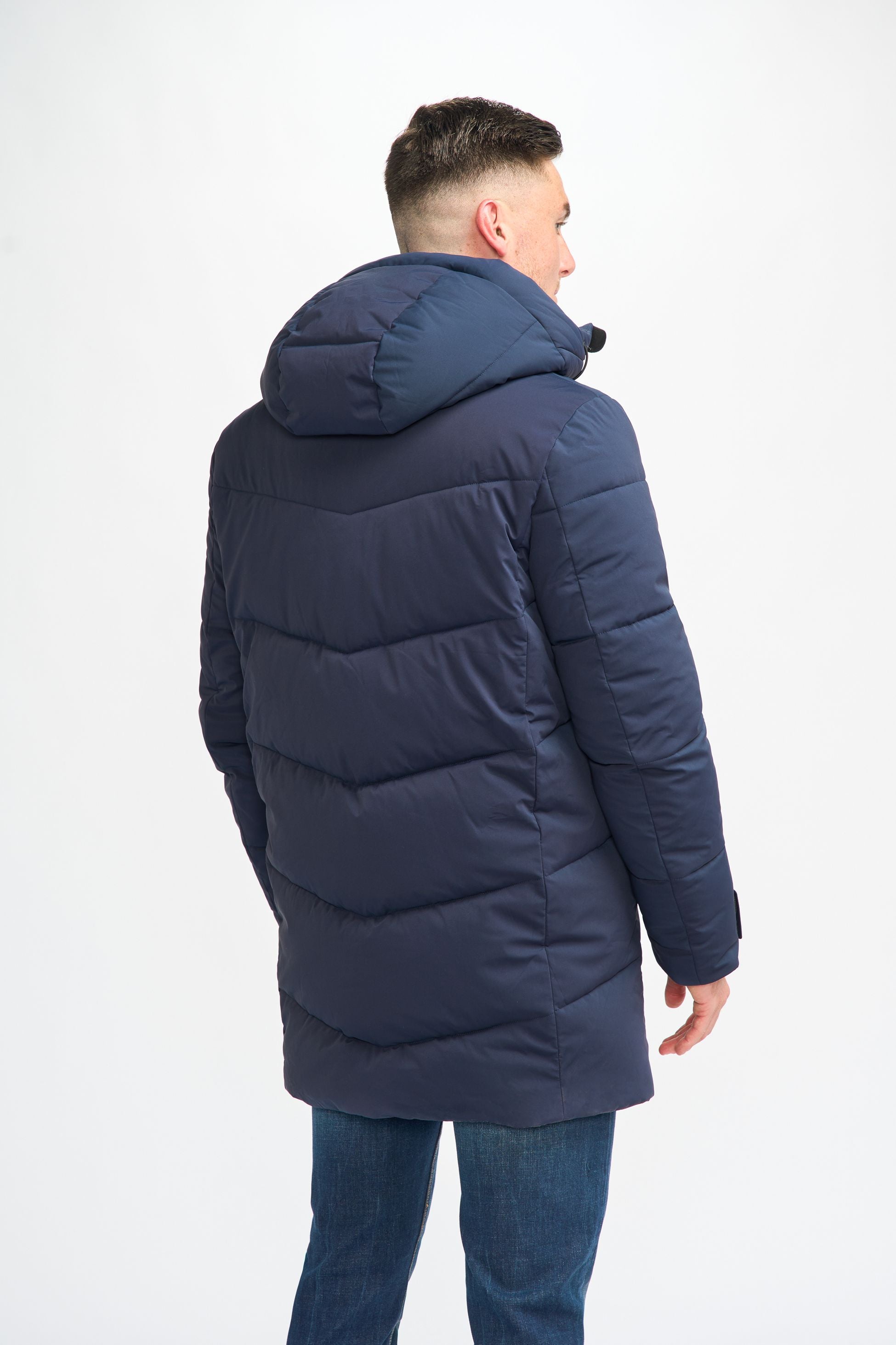 Men's Quilted Puffer Jacket Winter Coat - FABINI - Navy Blue