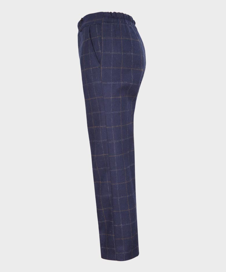 Boys Shelby Windowpane Check Navy Trousers - Navy Blue