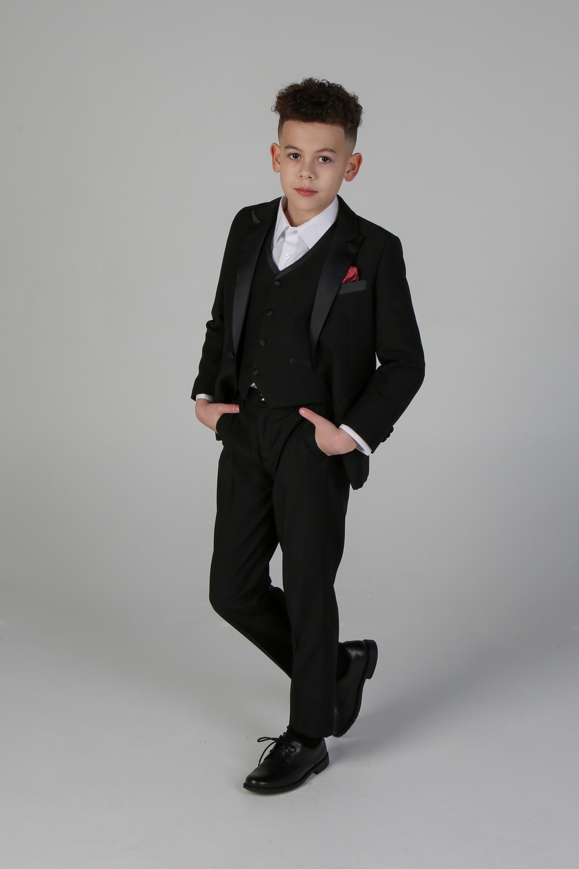 Boys Peak Lapel Tuxedo Dinner Suit - HARRY Black - Black