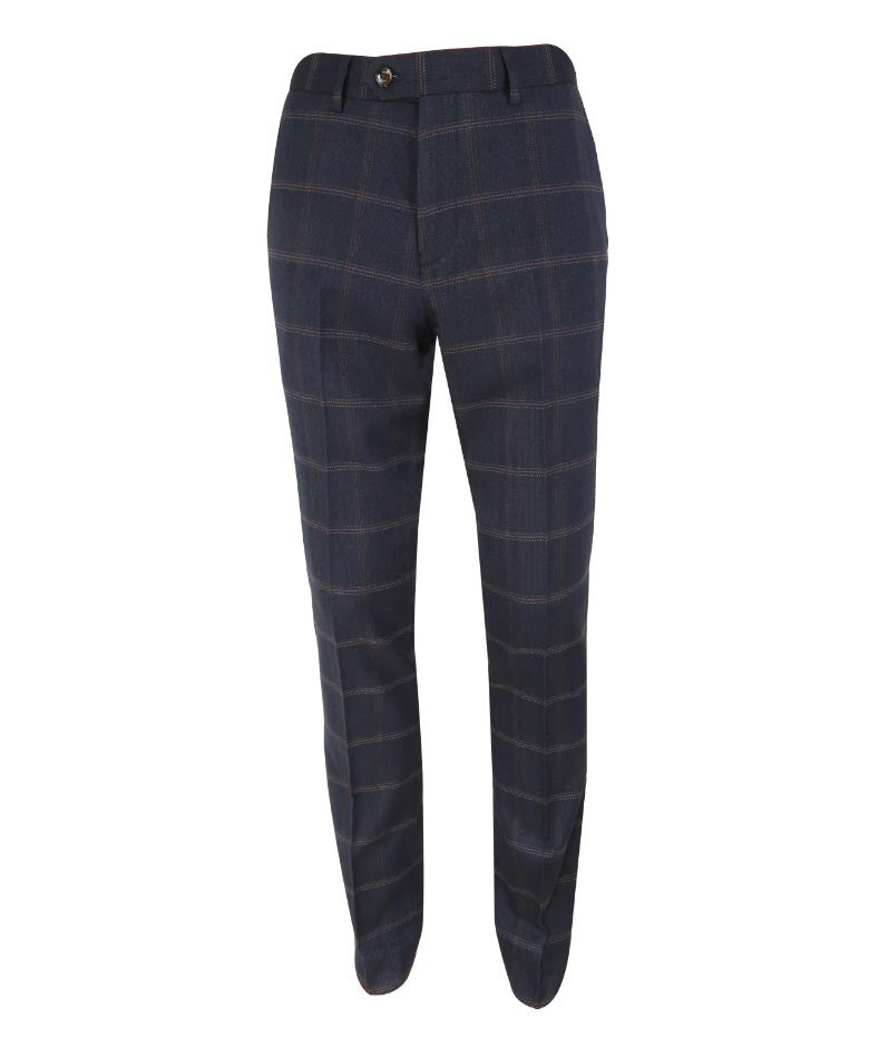 Men's Slim Fit Tweed Check Retro Suit - Connall Blue - Navy Blue