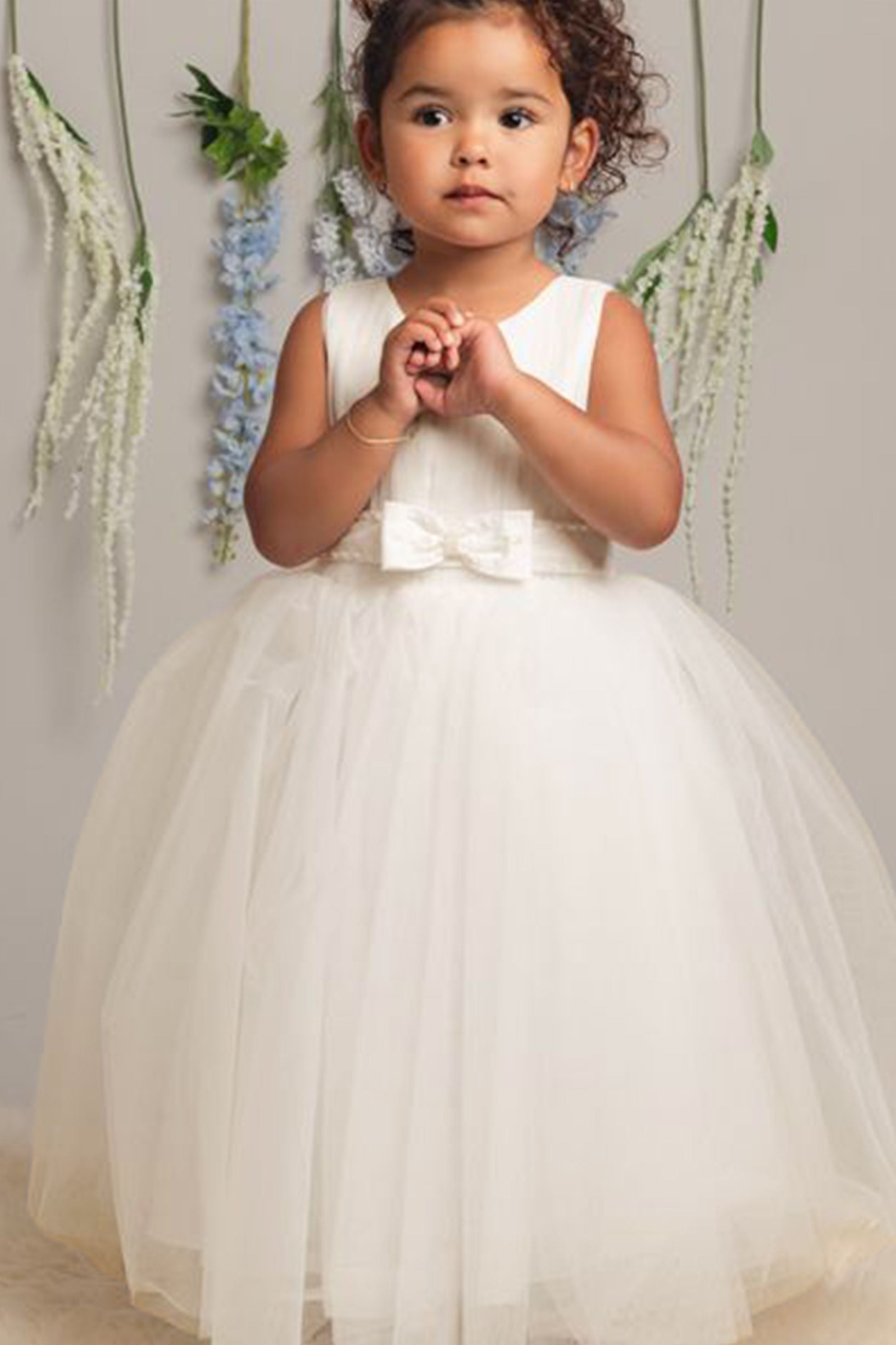 Girls Pleated Bodice Christening Dress - CINDY - Ivory