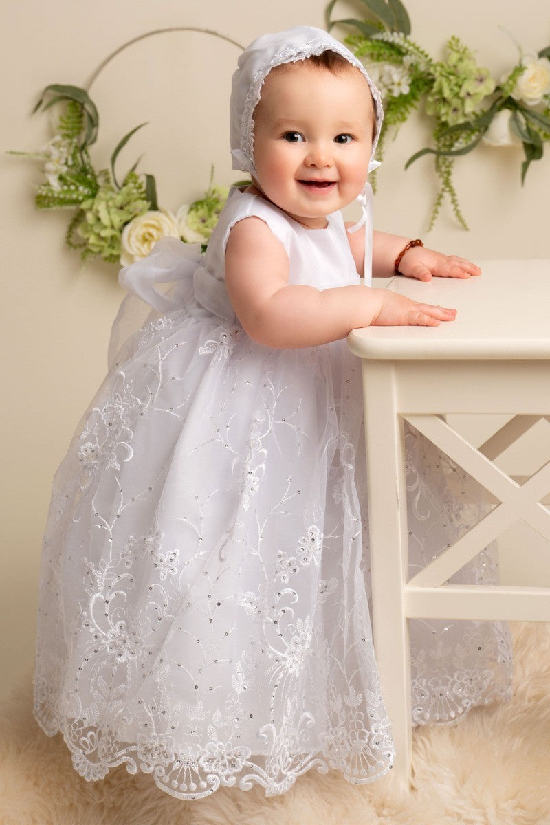 Baby Girls Baptism Gown White Set - White