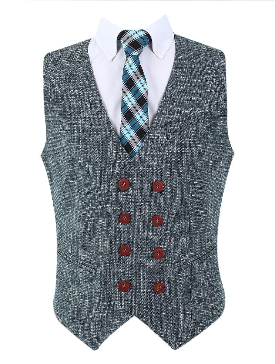 Boys Slim Fit Windowpane Check Suit - Dark Green