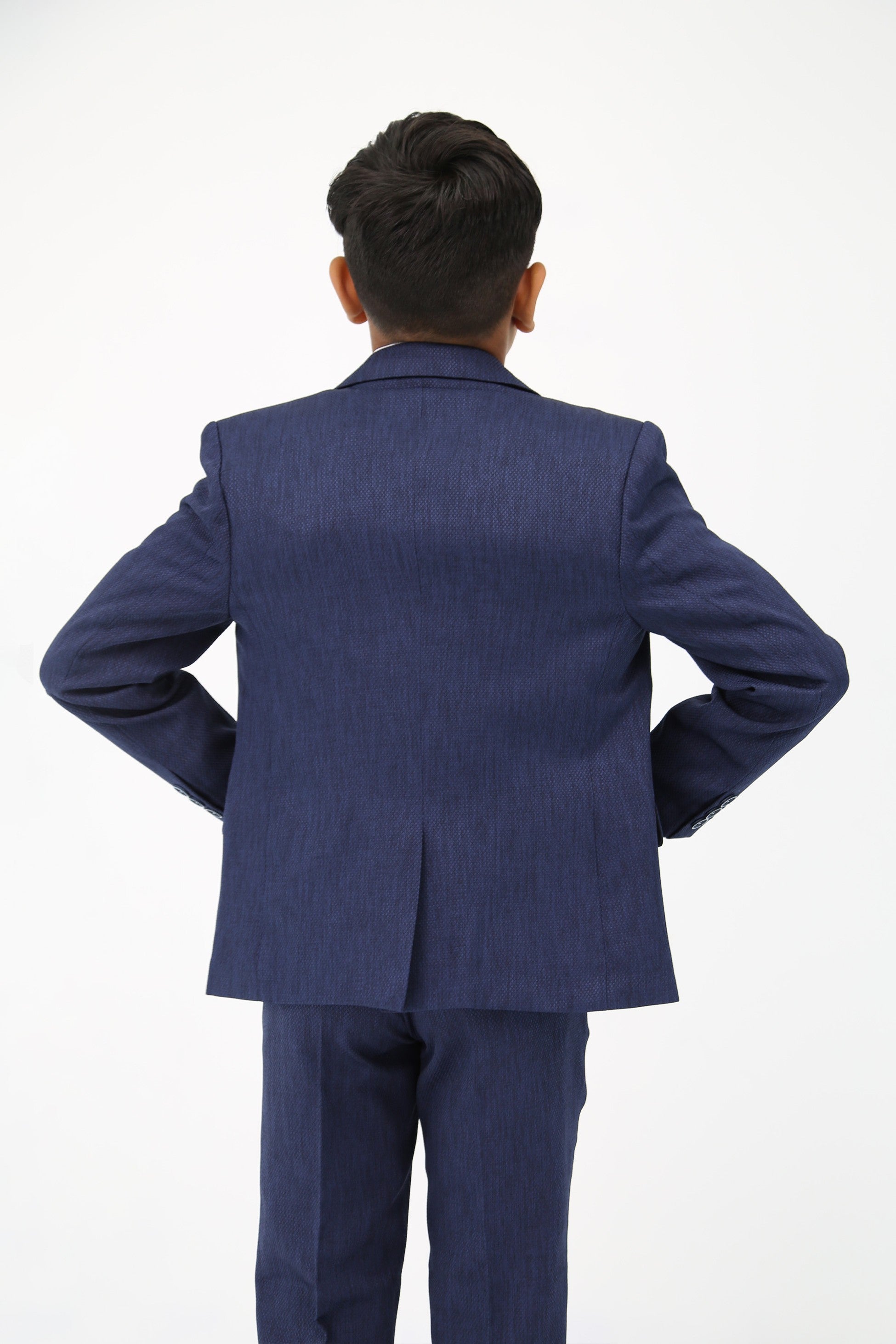 Boys' Slim Fit Self-Patterned 5 PC Suit Set - Navy