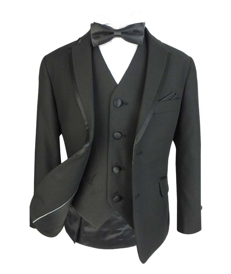 Boys Slim Fit Piping Tuxedo Dinner Suit - Black