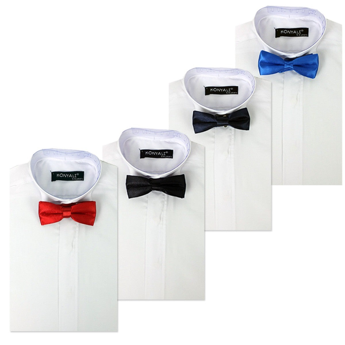 Boys Wing Collar Tuxedo Suit Shirt & Bow Tie Set - White with choice of tie colour