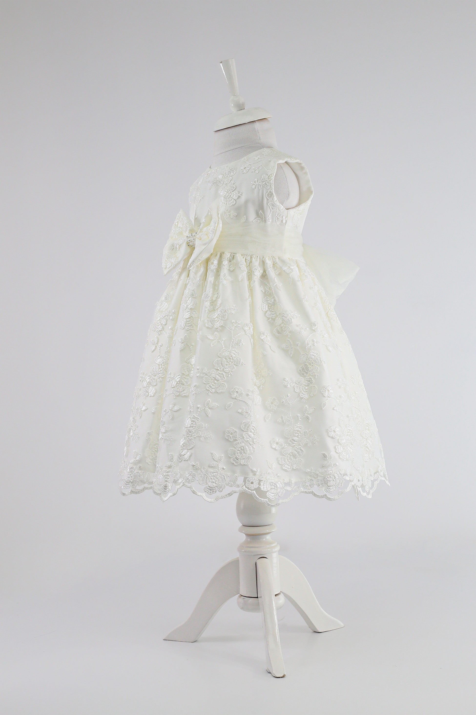 Baby Girls Lace Bow Dress Set – B1202 - Ivory