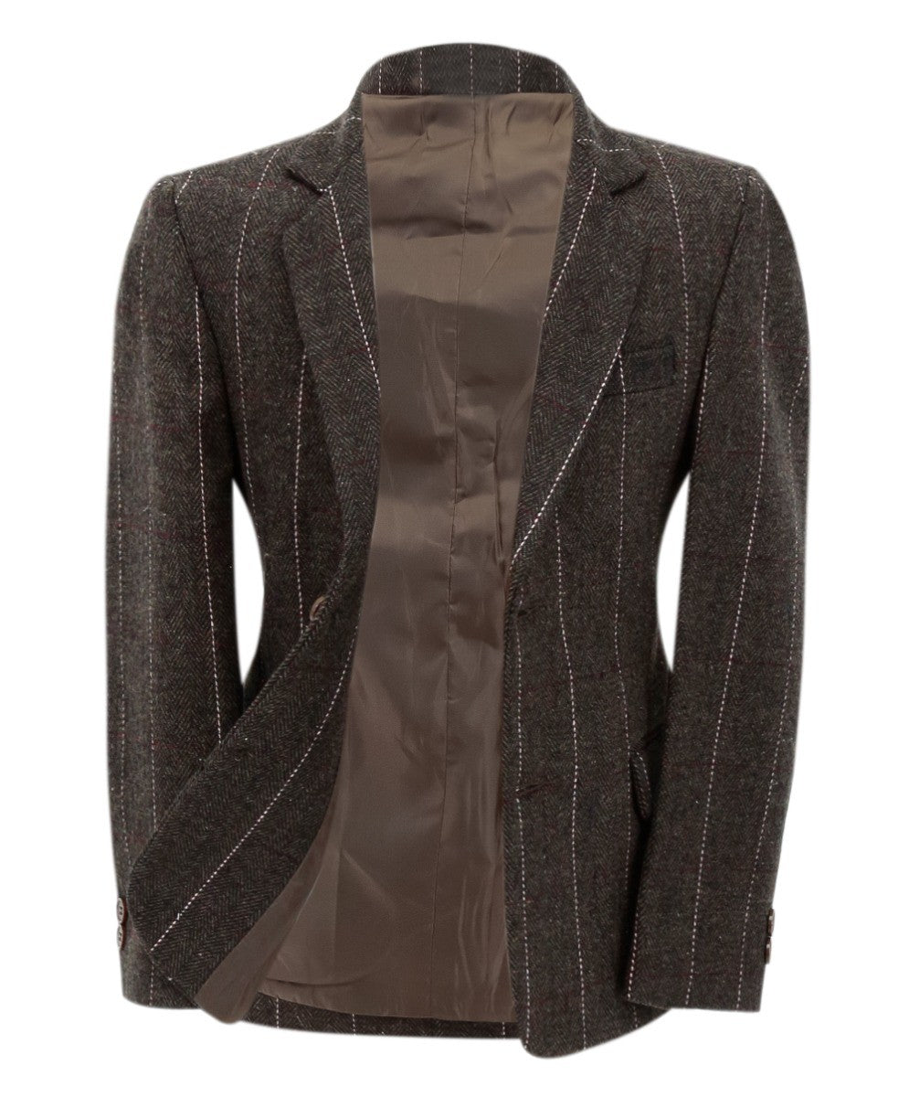 Baby Boys Tweed Herringbone Pinstripe Formal Blazer - Brown