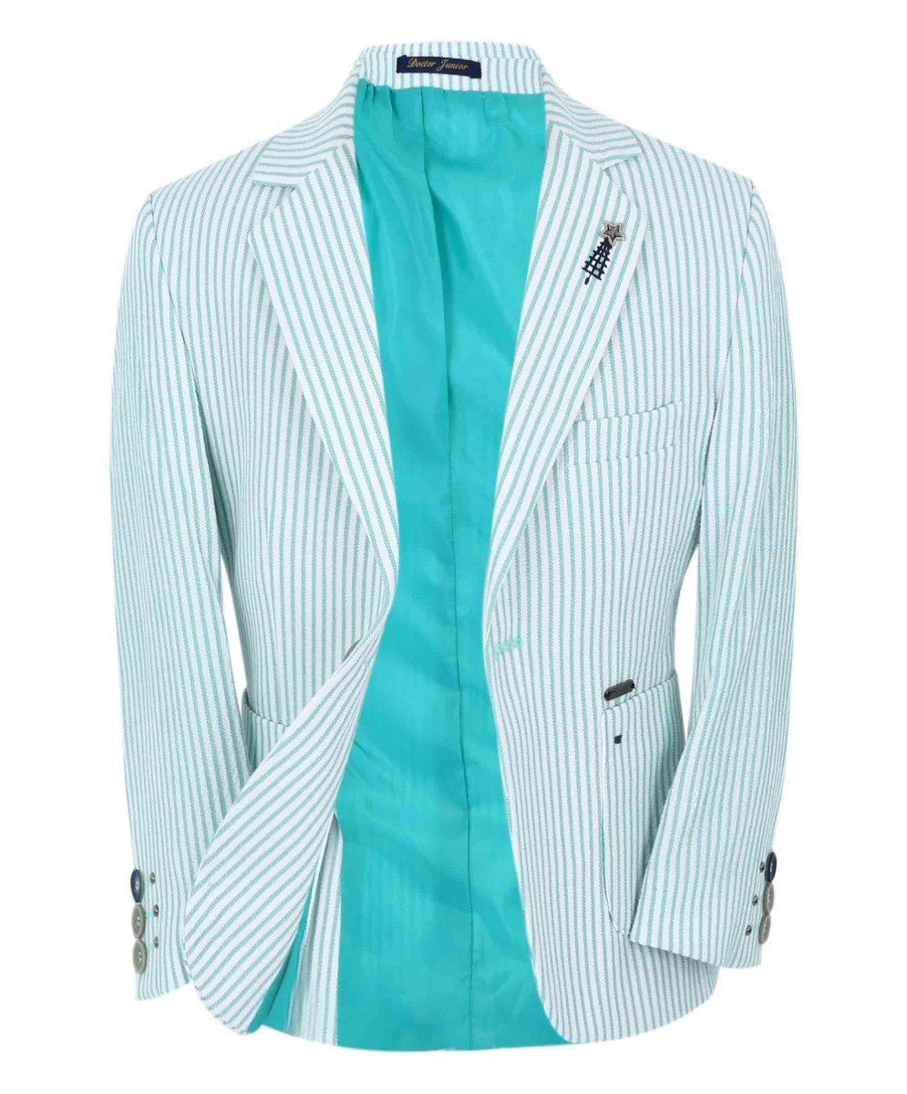 Boys Slim Fit Pinstripe Boating Blazer - Green