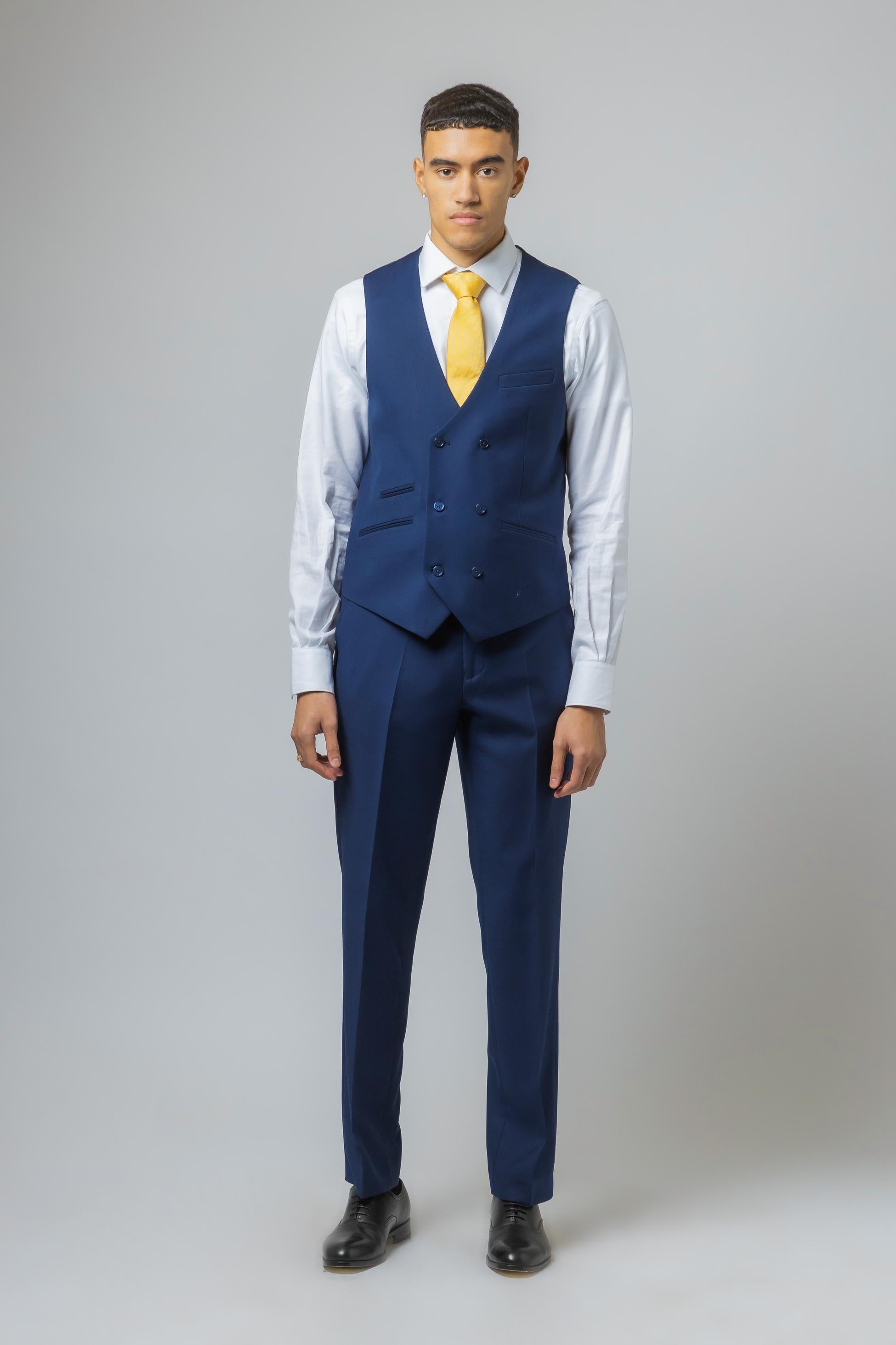 Men's Slim Fit Navy Waistcoat - ISAAC - Navy Blue