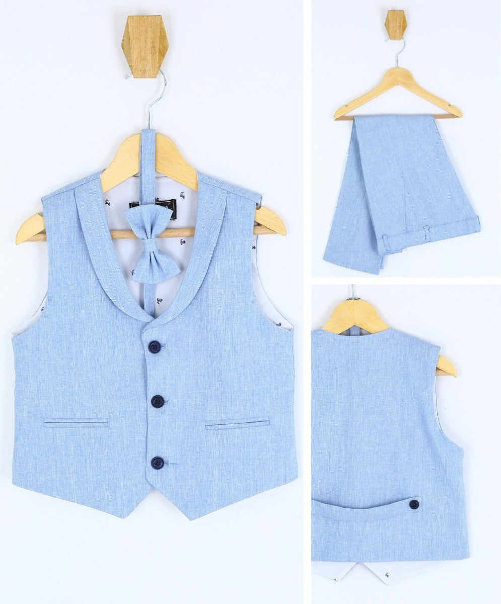 Boys Formal Waistcoat Suit Set - Blue - Beige