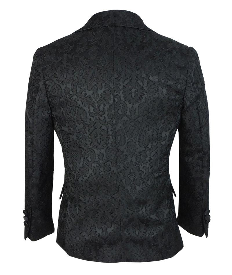 Boys Jacquard Satin Black Suit - Black